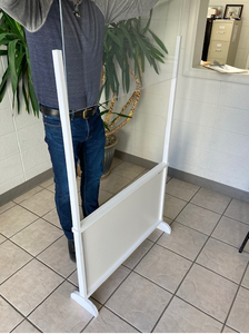 Sneeze Guard Floor Mount 3 Man assembling divider